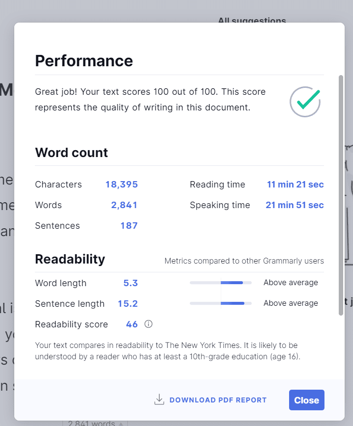 grammarly performance chart