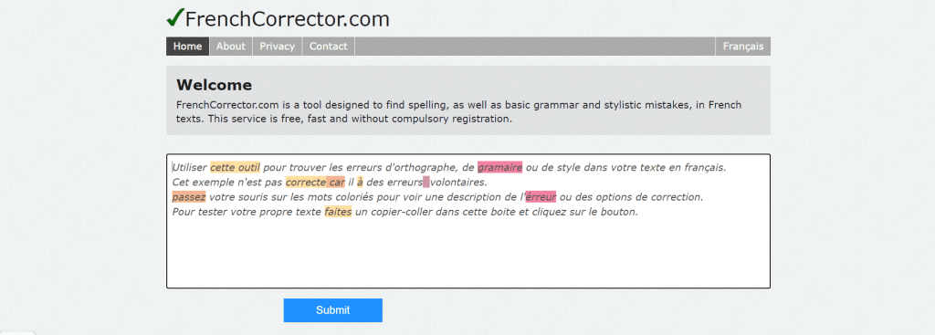 French Corrector Website Overview