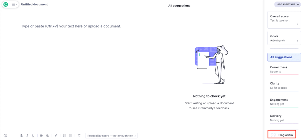 Grammarly feature and plagiarism checker