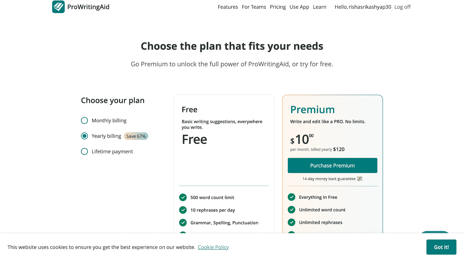 Pricing Plan- ProWritingAid Discount 