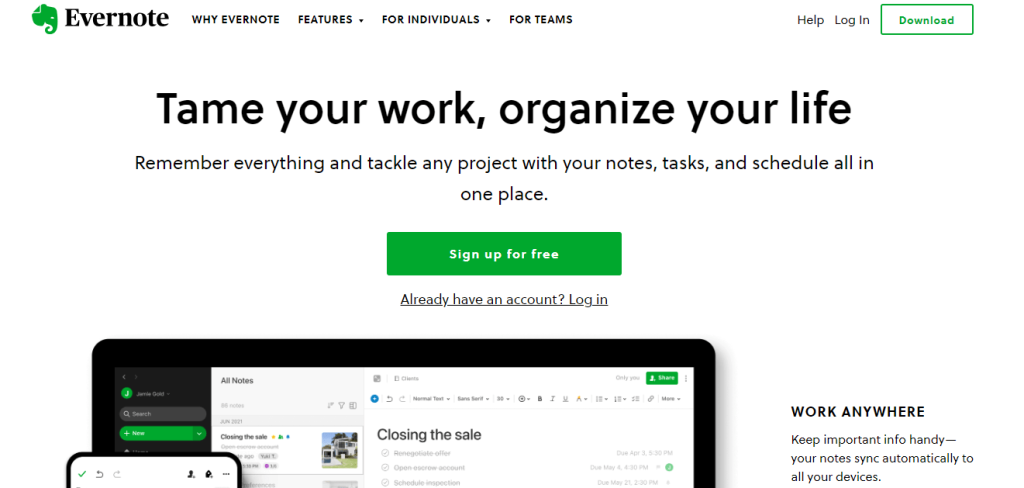 Evernote official page