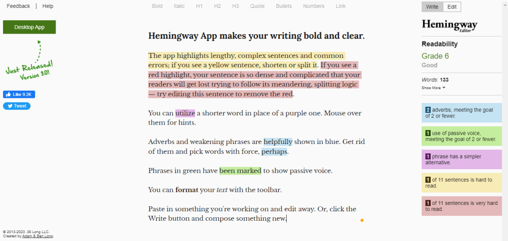 Hemingway Editor official page