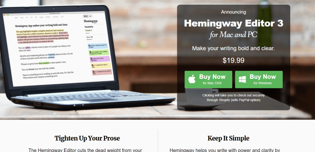 Hemingway pricing page