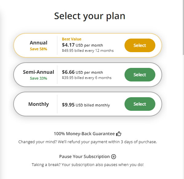Quillbot-Select your plan