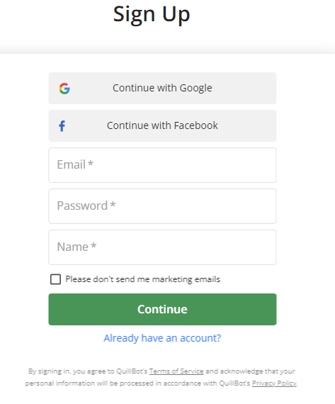 Quillbot- Sign up or login
