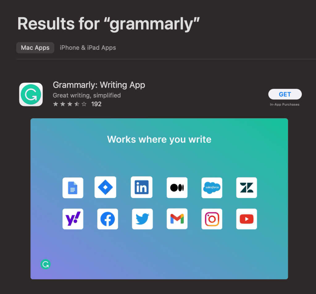 Find Official grammarly app and click on GET