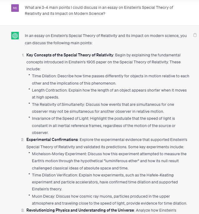 extracting 3-4 pointers for the essay- here I could discuss in an essay on Einstein's Special Theory of Relativity and its Impact on Modern Science?