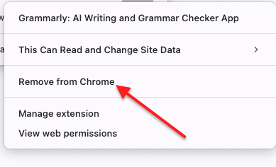 uninstall extension for Grammarly