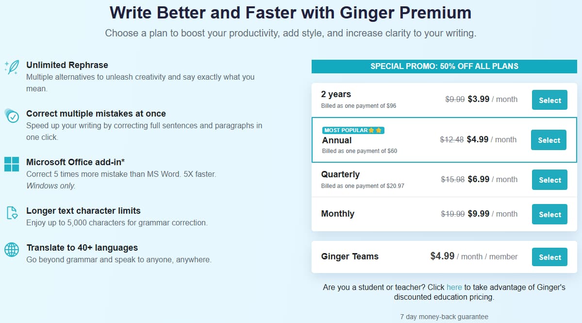 Ginger Pricing Plans