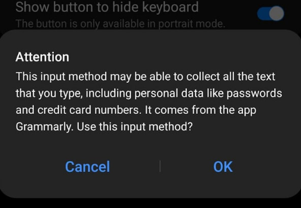 Warnings about data collection