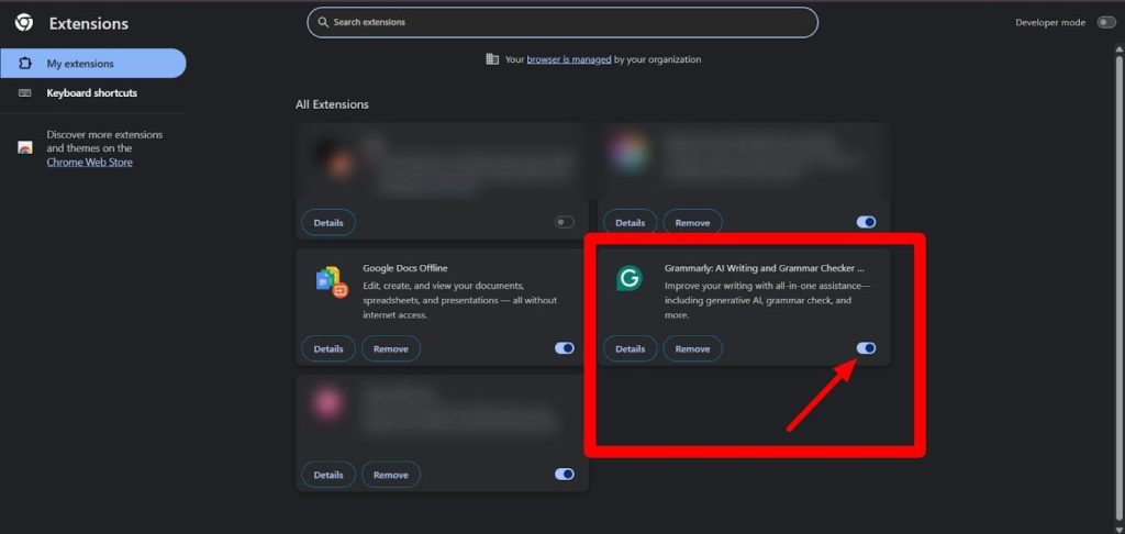 Re-enable Grammarly Extension
